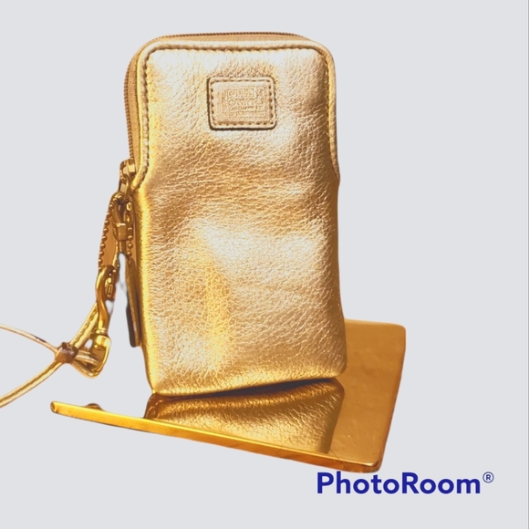 Coach Legacy Gold Glitter/Metallic Leather Small Wristlet - Picture 1 of 6